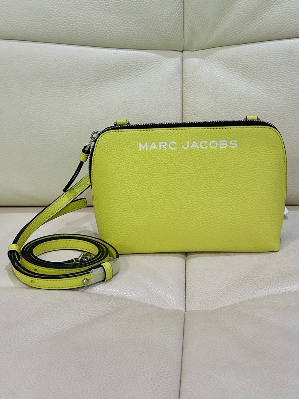 Marc Jacobs Grind Leather Crossbody Pouch Limoncello with Structured Design
